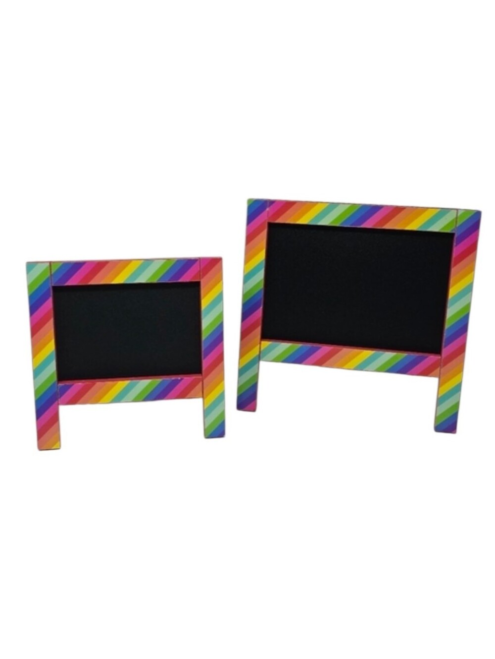 2 NEW Tabletop Chalkboard Easel Blackboards Message Boards MDF Wood Rainbow Trim